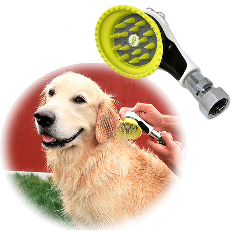 Wondurdog Outdoor Dog Wash Garden Hose Nozzle For Bathing And Quick Paw Rinses Splash Shield Handle And Rubber Grooming Brush Metal Connection Swivels